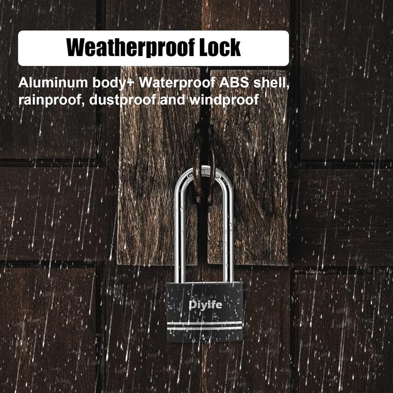 Diyife Padlock with Key, [2 Pack] [Waterproof] Lock with Key, Long Shackle Padlocks for Outdoor Anti-Rust, Small Covered Aluminum Padlock with 4 Alike Keys for Gym Locker, Fence, Shed - Image 5